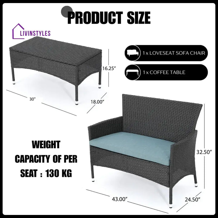 Quinn 2-Piece Outdoor Rattan Wicker Loveseat Sofa - Sofa Set