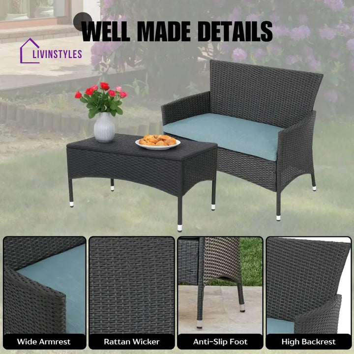 Quinn 2-Piece Outdoor Rattan Wicker Loveseat Sofa - Sofa Set