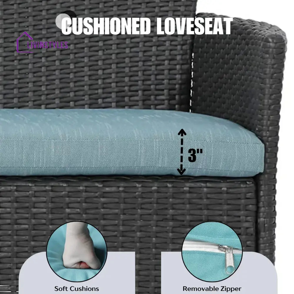Quinn 2-Piece Outdoor Rattan Wicker Loveseat Sofa - Sofa Set