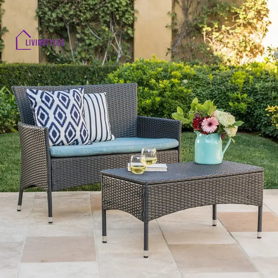 Quinn 2-Piece Outdoor Rattan Wicker Loveseat Sofa - Sofa Set