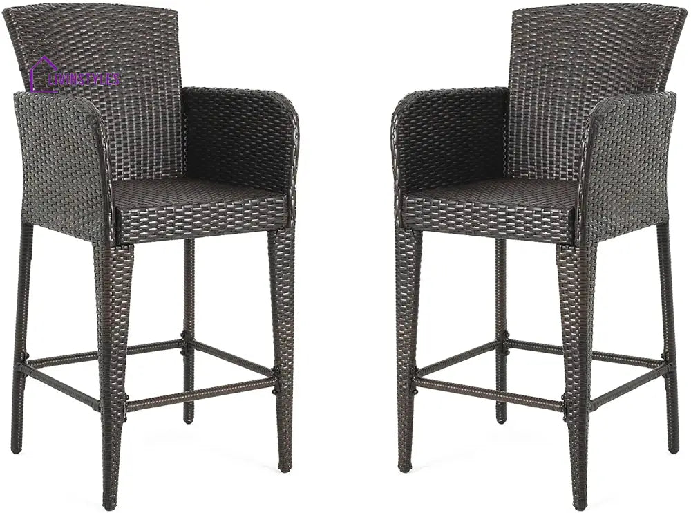 Quirino Outdoor Patio Bar Chair 2 Chairs For Balcony (Brown) - Bar Sets