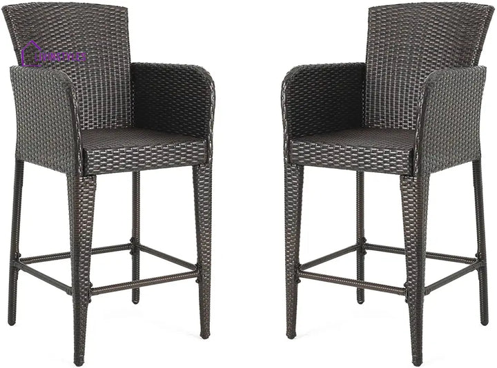 Quirino Outdoor Patio Bar Chair 2 Chairs For Balcony (Brown) - Bar Sets