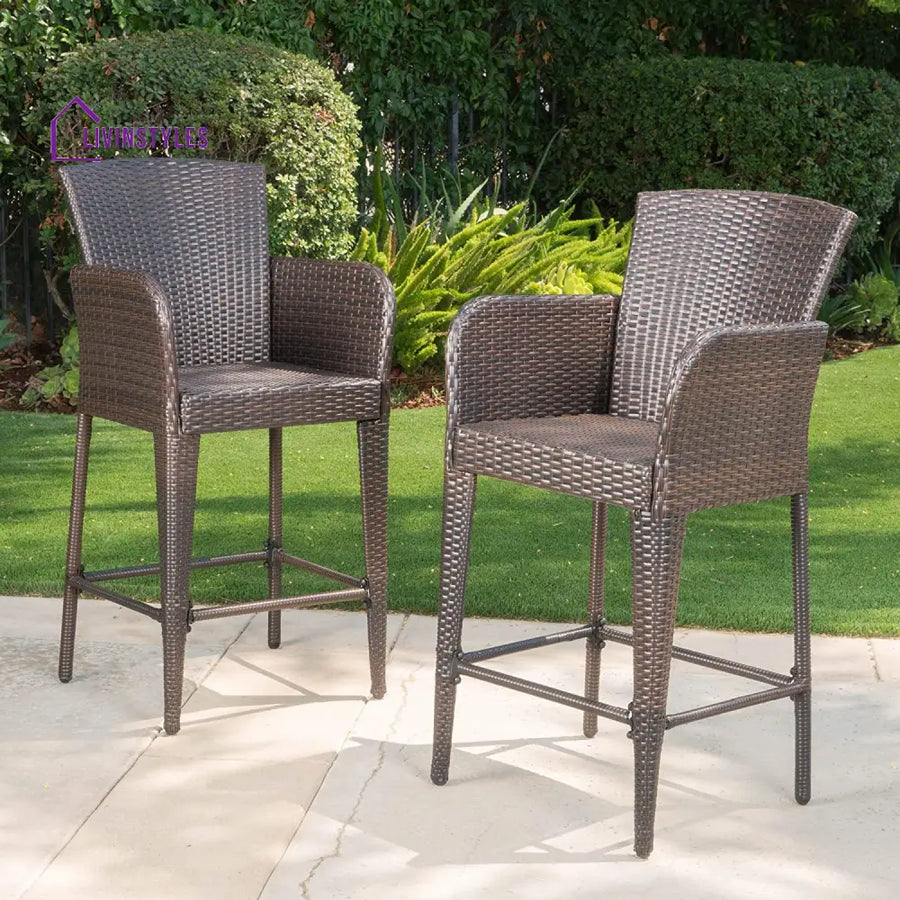 Quirino Outdoor Patio Bar Chair 2 Chairs For Balcony (Brown) - Bar Sets