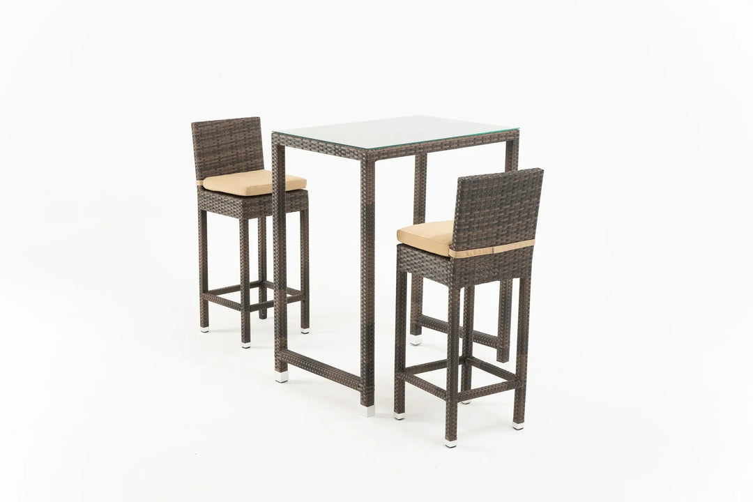 Sauceda Outdoor Patio Bar Sets 2 Chairs and 1 Table (Brown)