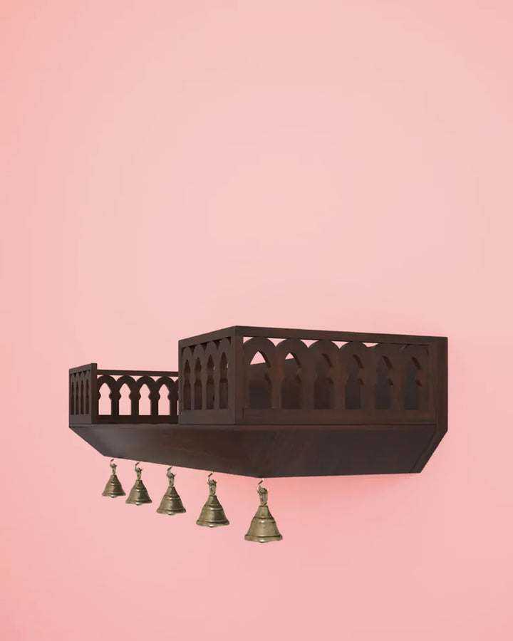 Anna Handcrafted Solid Wood Pooja Mandir for Home | Wall-Mounted Home Temple