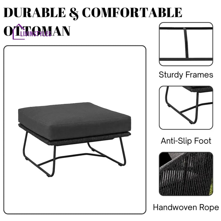 Rabab Outdoor All-Weather Rope Ottoman - Footrest