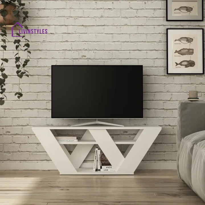 Rachel White Finish Tv Unit Stand for Living Room