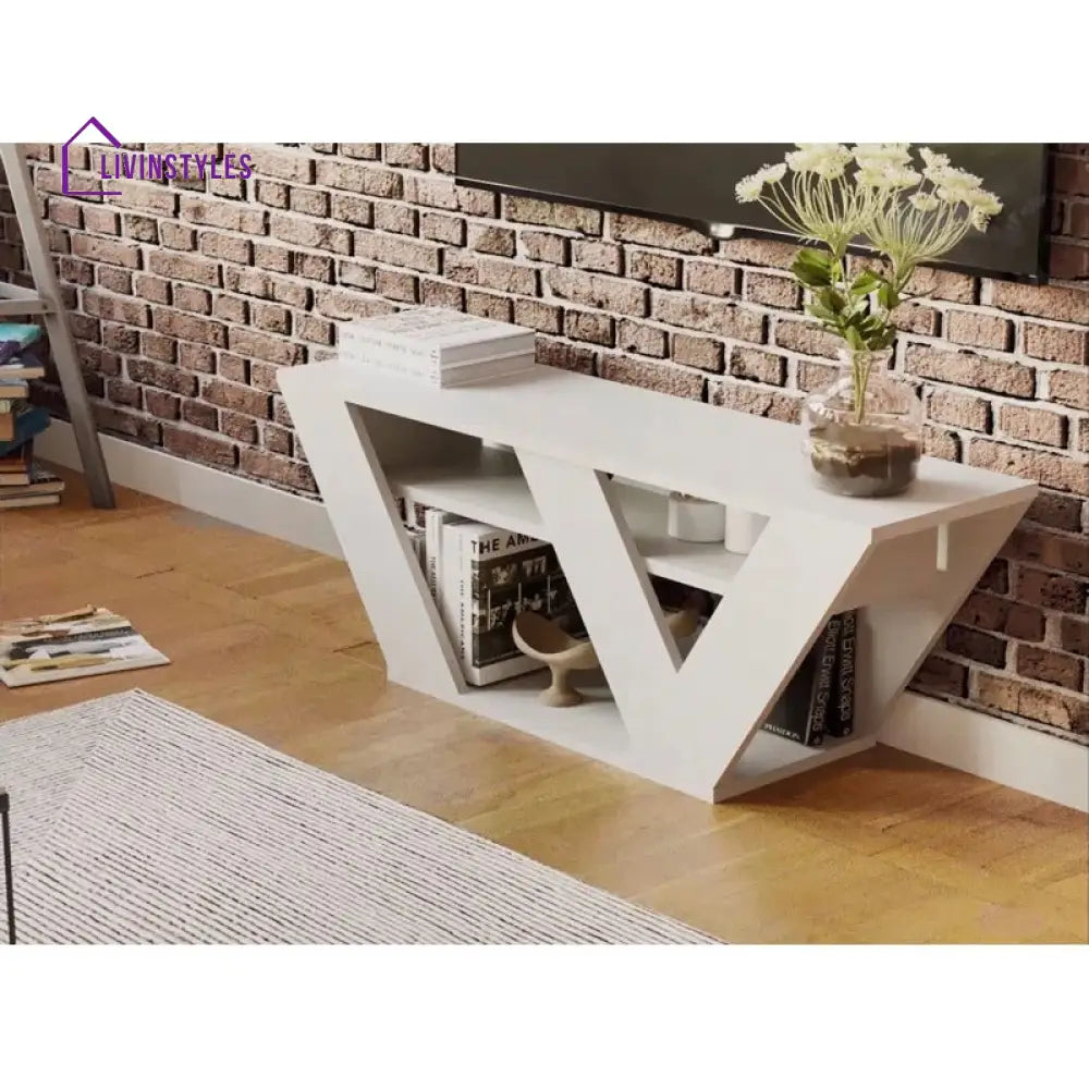 Rachel White Finish Tv Unit Stand for Living Room