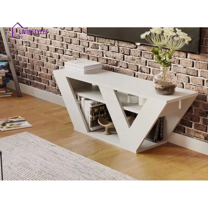 Rachel White Finish Tv Unit Stand for Living Room