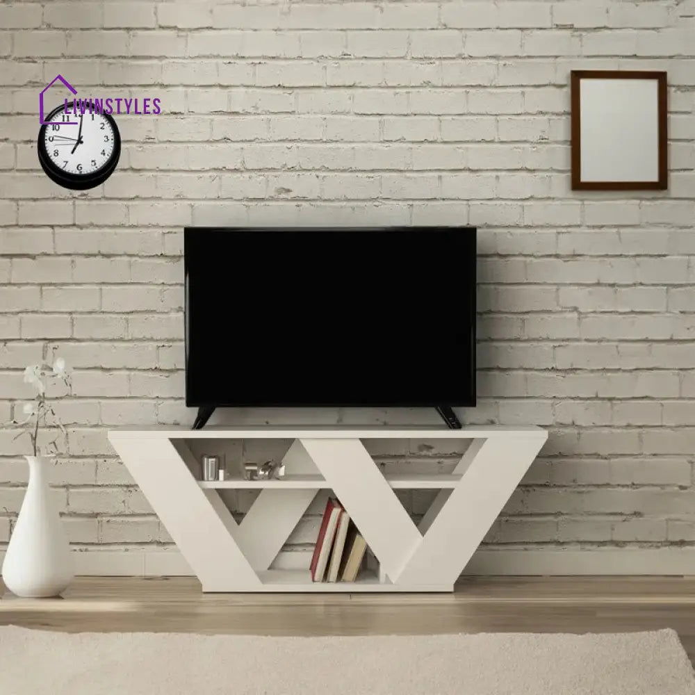Rachel White Finish Tv Unit Stand for Living Room