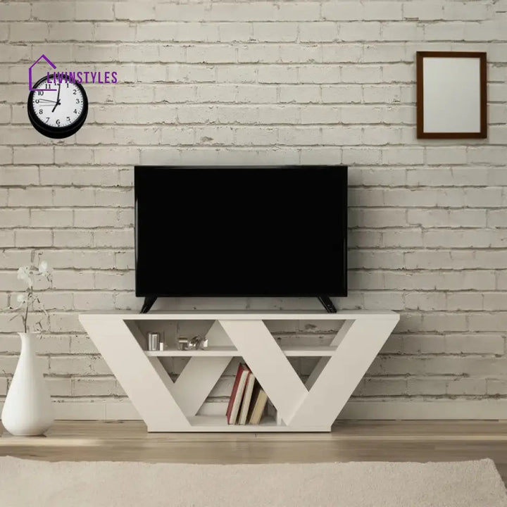 Rachel White Finish Tv Unit Stand for Living Room