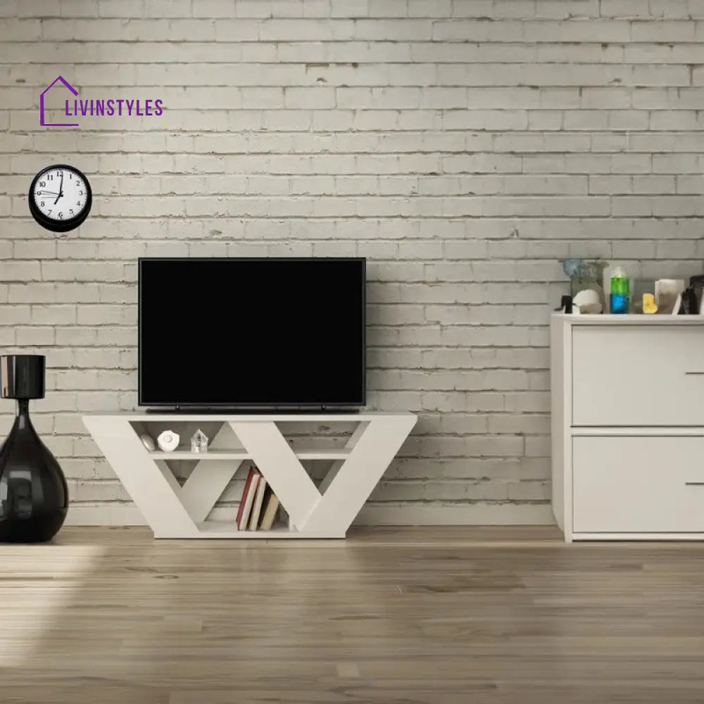 Rachel White Finish Tv Unit Stand for Living Room