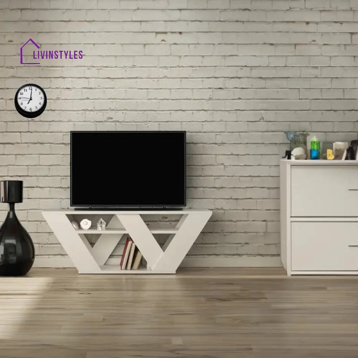Rachel White Finish Tv Unit Stand for Living Room