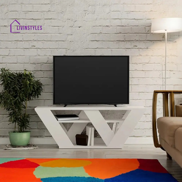 Rachel White Finish Tv Unit Stand for Living Room
