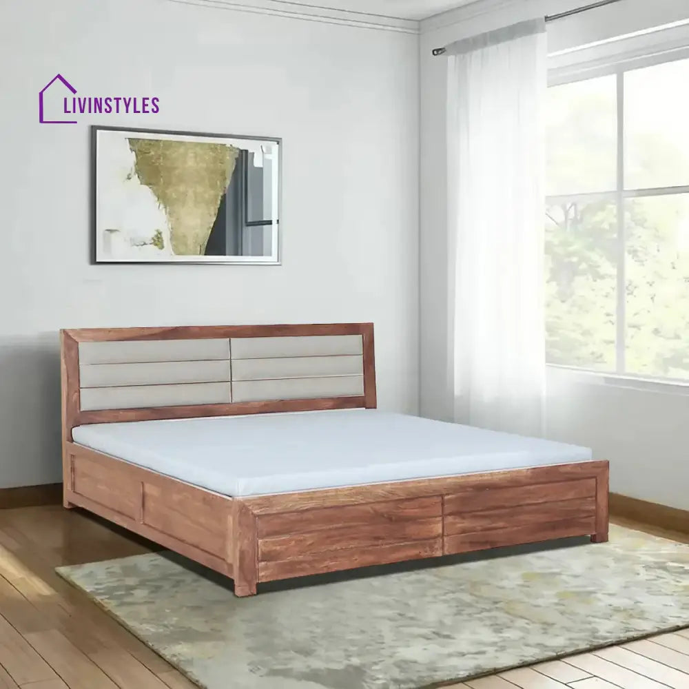 Moscow Sheesham Wood Hydraulic Storage Beds Queen / Natural Bedroom Furniture Sets