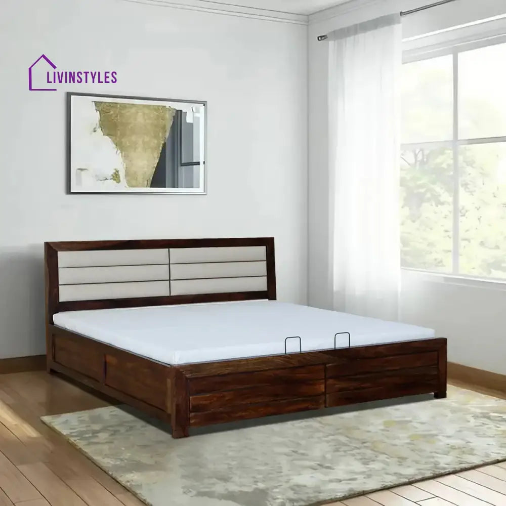 Moscow Sheesham Wood Hydraulic Storage Beds Queen / Teak Bedroom Furniture Sets
