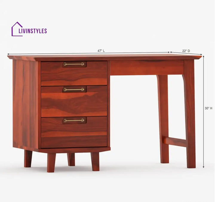 Adam Solid Sheesham Wood 3 Drawer Modern Study Desk