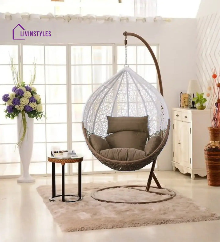 Radha Single Seater Hanging Swing With Stand For Balcony | Garden (White) Swings