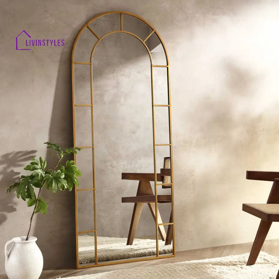 Beaumont Arched Full Length Metal Frame Mirror 178 x 76 cm Antique Gold Effect Mirrors