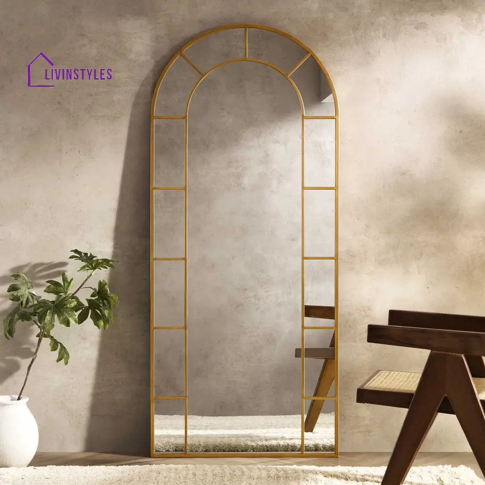 Beaumont Arched Full Length Metal Frame Mirror 178 x 76 cm Antique Gold Effect Mirrors