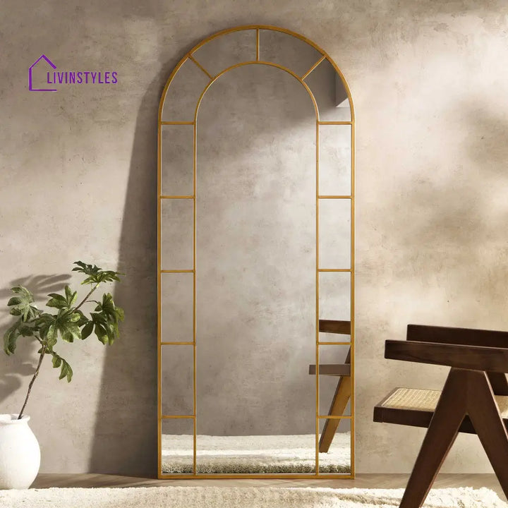 Beaumont Arched Full Length Metal Frame Mirror 178 x 76 cm Antique Gold Effect Mirrors