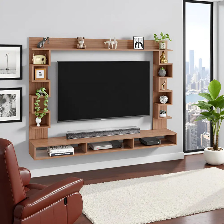 Radhika Modern TV Stand & Showcase for 55 Inch TVs - Exotic Teak Tv Entertainment Unit