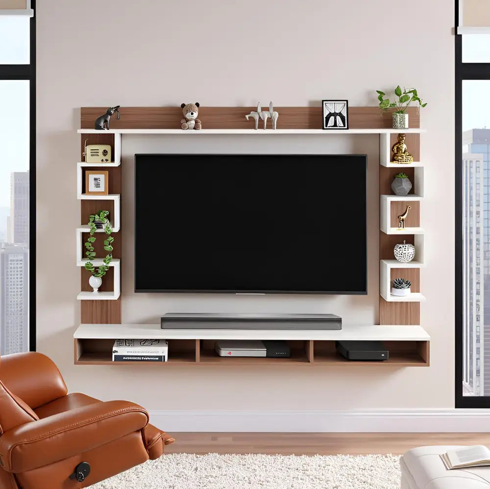 Radhika Modern TV Stand & Showcase for 55 Inch TVs - White Exotic Teak Tv Entertainment Unit