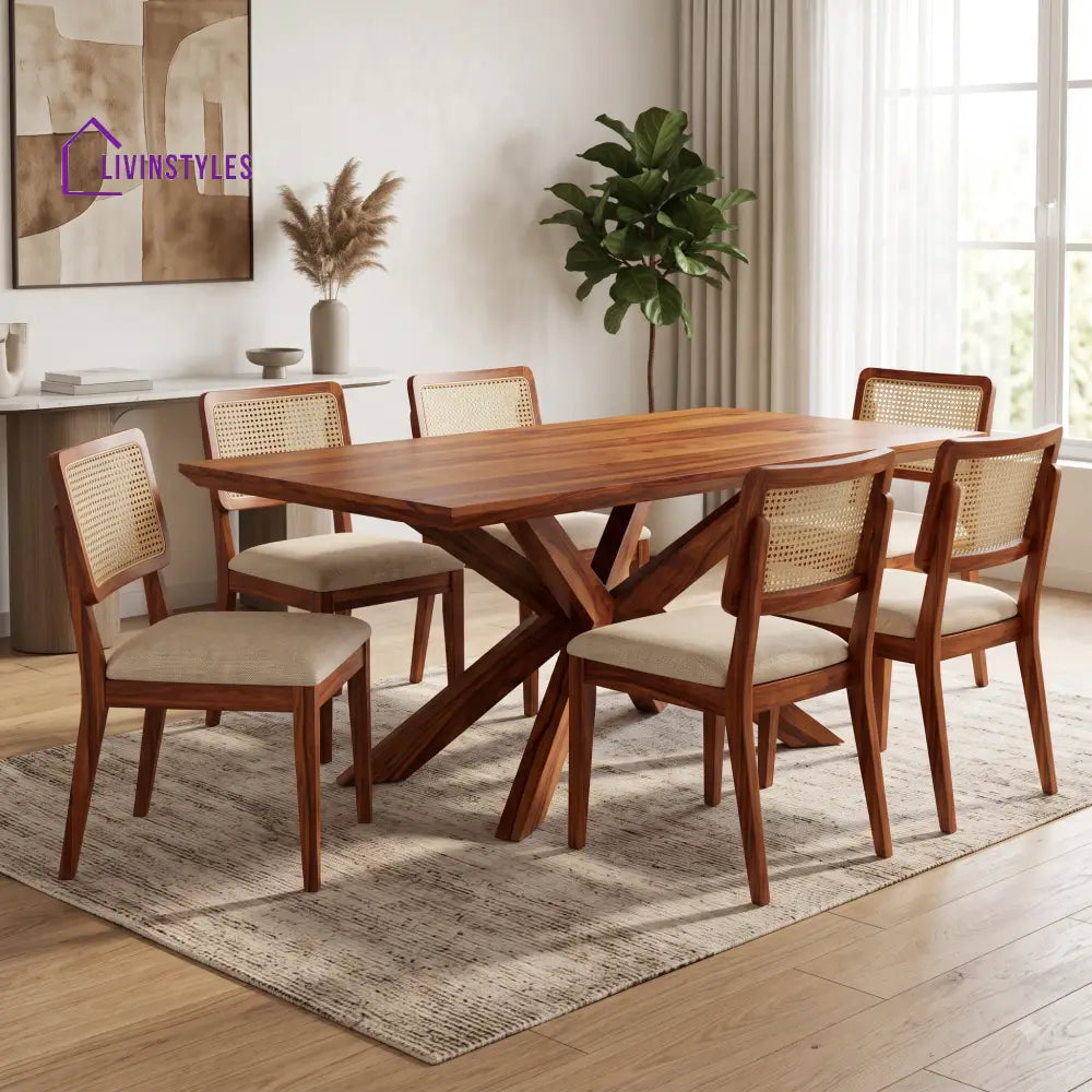 Radhika Premium Wooden 6 Seater Dining Table Set