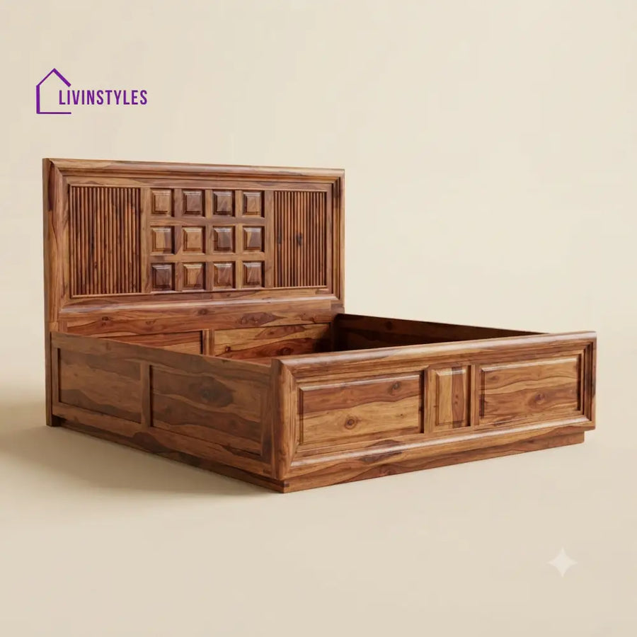Radhika Sheesham Wood Bed With Box Storage | Wooden Bed