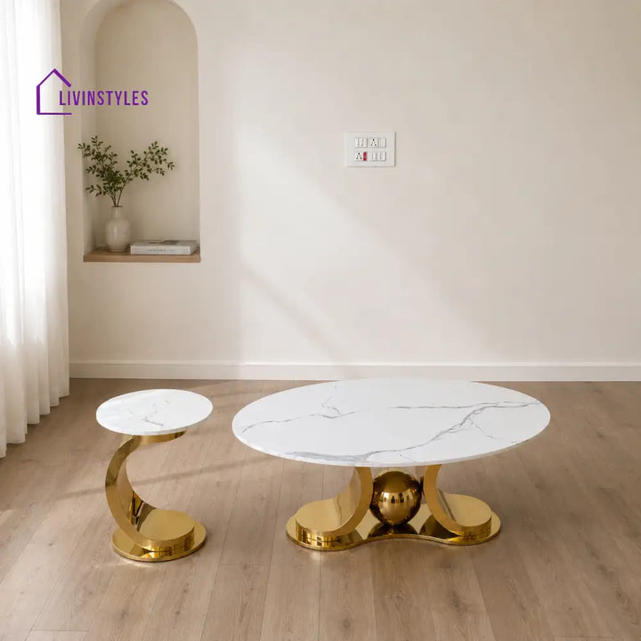 Radiant Marble Top Stainless Steel with PVD Coated Coffee Table Set - Living Room / Coffee Tables