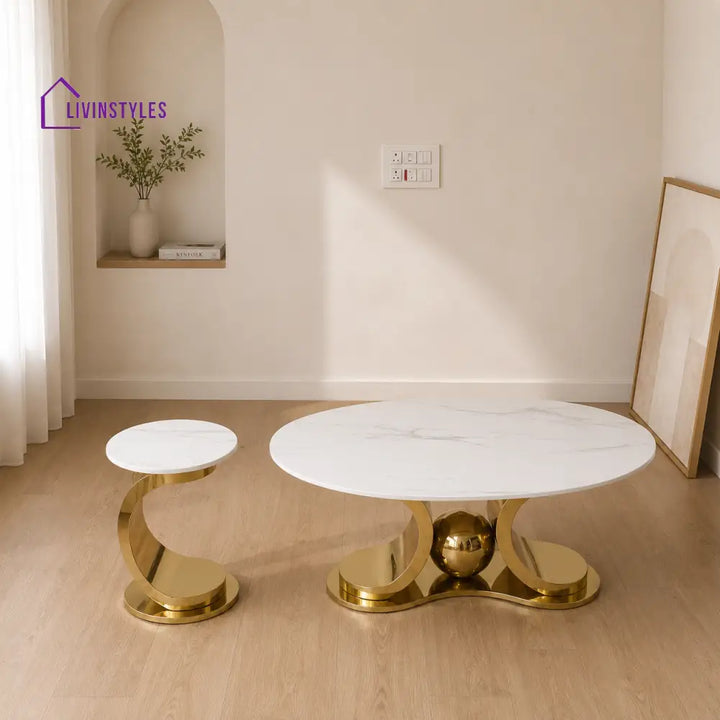 Radiant Marble Top Stainless Steel with PVD Coated Coffee Table Set - Living Room / Coffee Tables