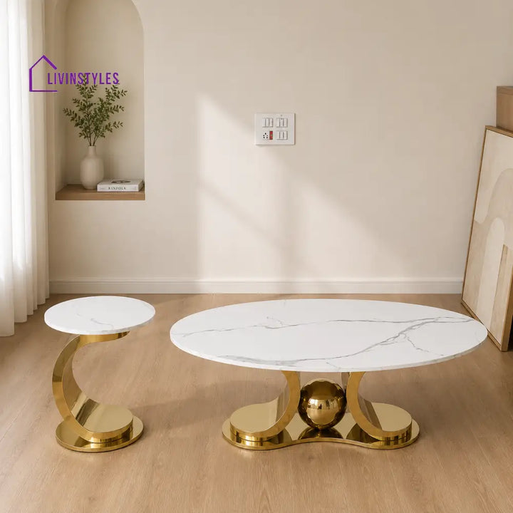Radiant Marble Top Stainless Steel with PVD Coated Coffee Table Set - Living Room / Coffee Tables