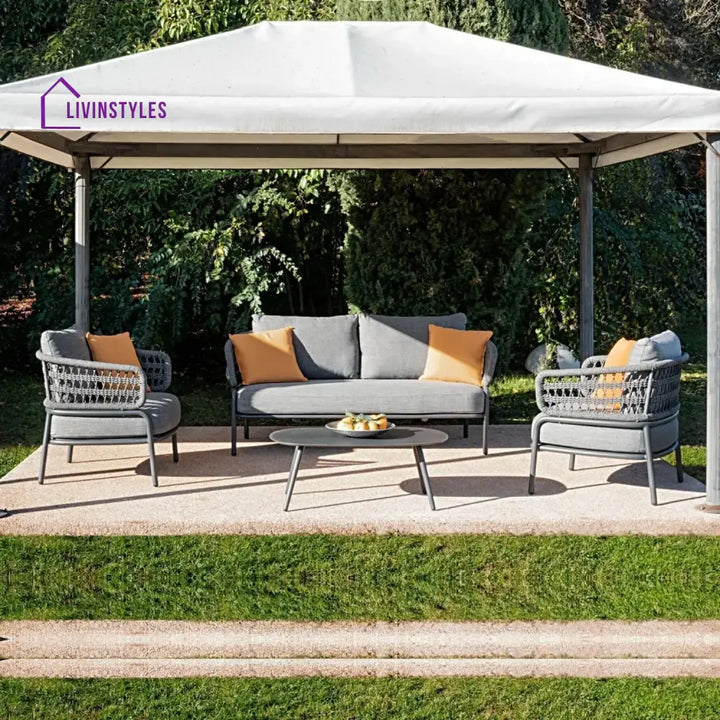 Raelynn Outdoor Rope 4-Piece Patio Sofa Set with Glass Top Table (Grey) - Sofa Set