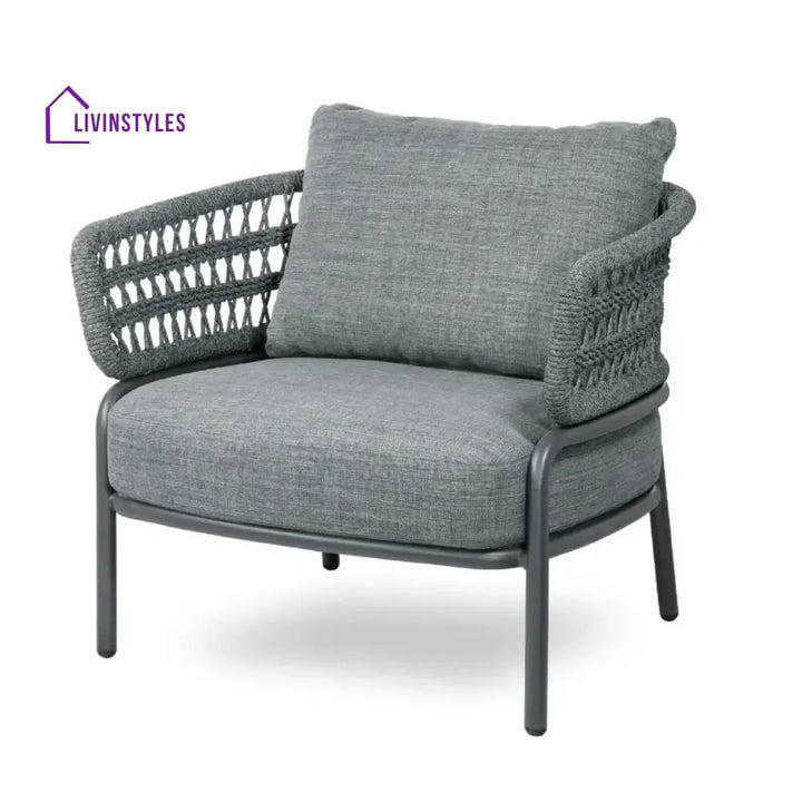 Raelynn Outdoor Rope 4-Piece Patio Sofa Set with Glass Top Table (Grey) - Sofa Set