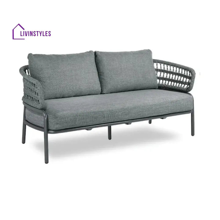Raelynn Outdoor Rope 4-Piece Patio Sofa Set with Glass Top Table (Grey) - Sofa Set