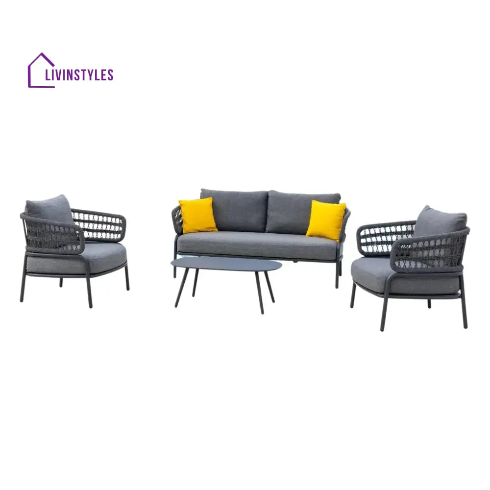 Raelynn Outdoor Rope 4-Piece Patio Sofa Set with Glass Top Table (Grey) - Sofa Set