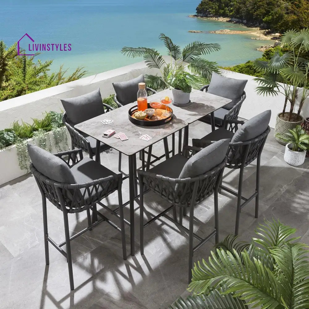 Rafaela Outdoor Patio Bar Set 6 Chairs and 1 Table Set Braided & Rope - Bar Sets