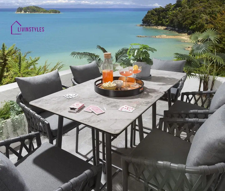 Rafaela Outdoor Patio Bar Set 6 Chairs and 1 Table Set Braided & Rope - Bar Sets