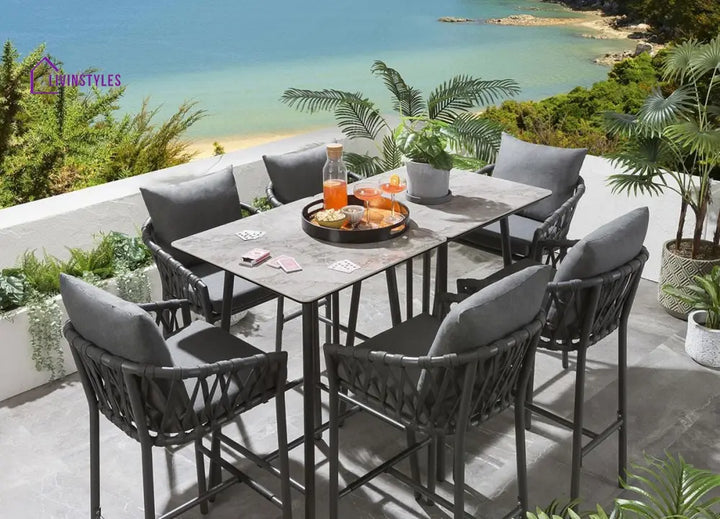 Rafaela Outdoor Patio Bar Set 6 Chairs and 1 Table Set Braided & Rope - Bar Sets