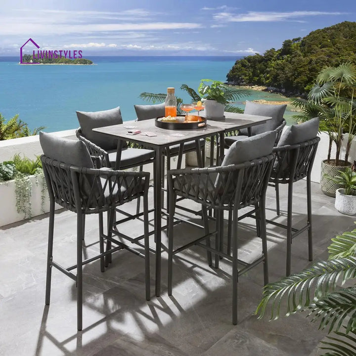 Rafaela Outdoor Patio Bar Set 6 Chairs and 1 Table Set Braided & Rope - Bar Sets