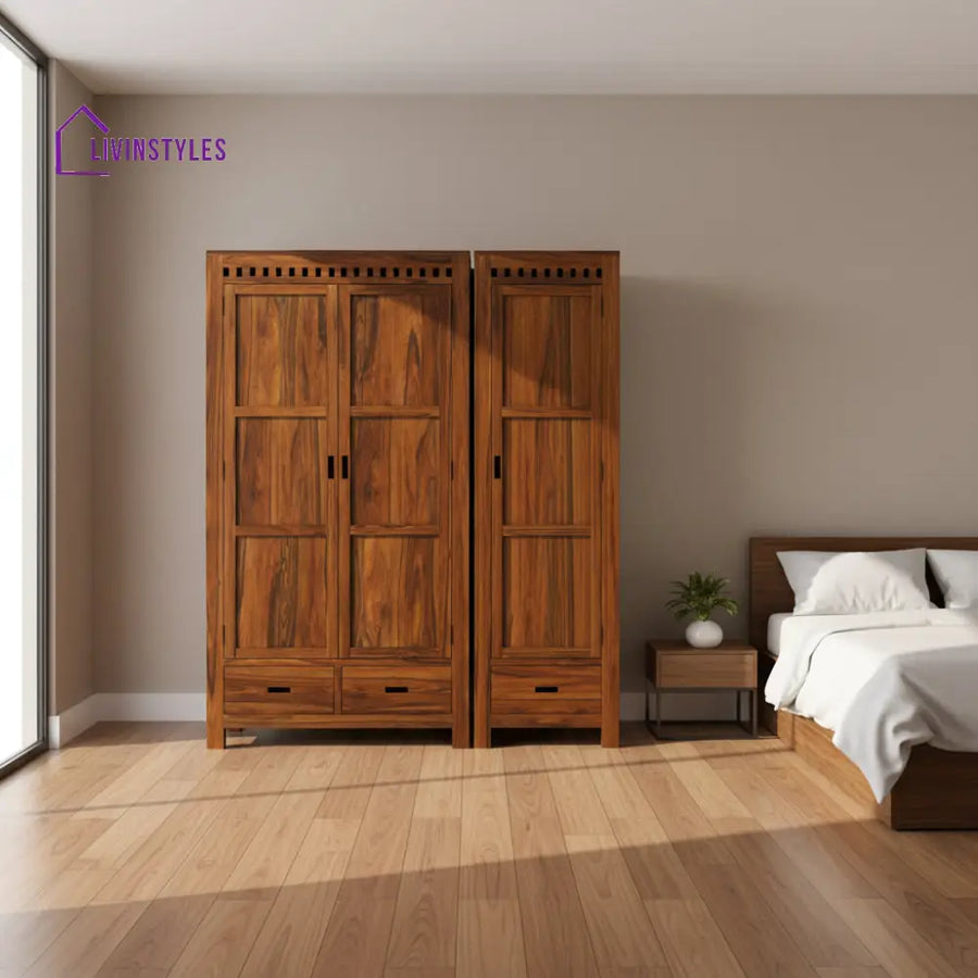 Rafaela Solid Sheesham Wood Dual Wardrobe/Almirah Wardrobe