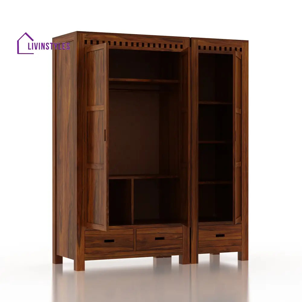 Rafaela Solid Sheesham Wood Dual Wardrobe/Almirah Wardrobe