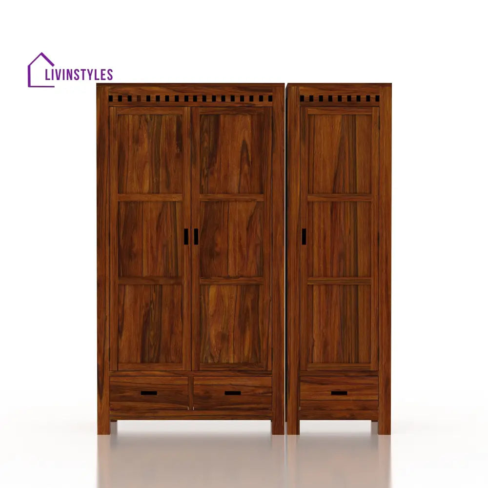 Rafaela Solid Sheesham Wood Dual Wardrobe/Almirah Wardrobe