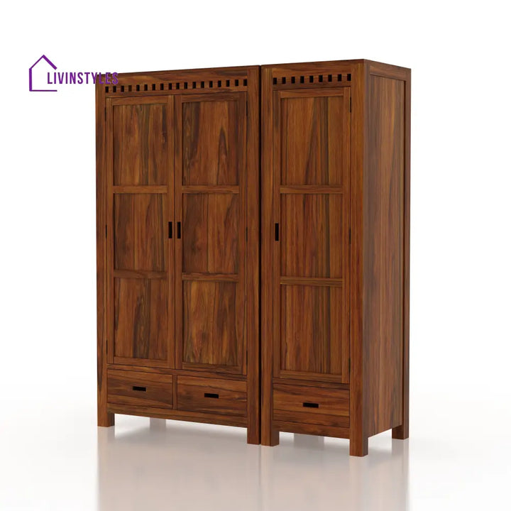 Rafaela Solid Sheesham Wood Dual Wardrobe/Almirah Wardrobe