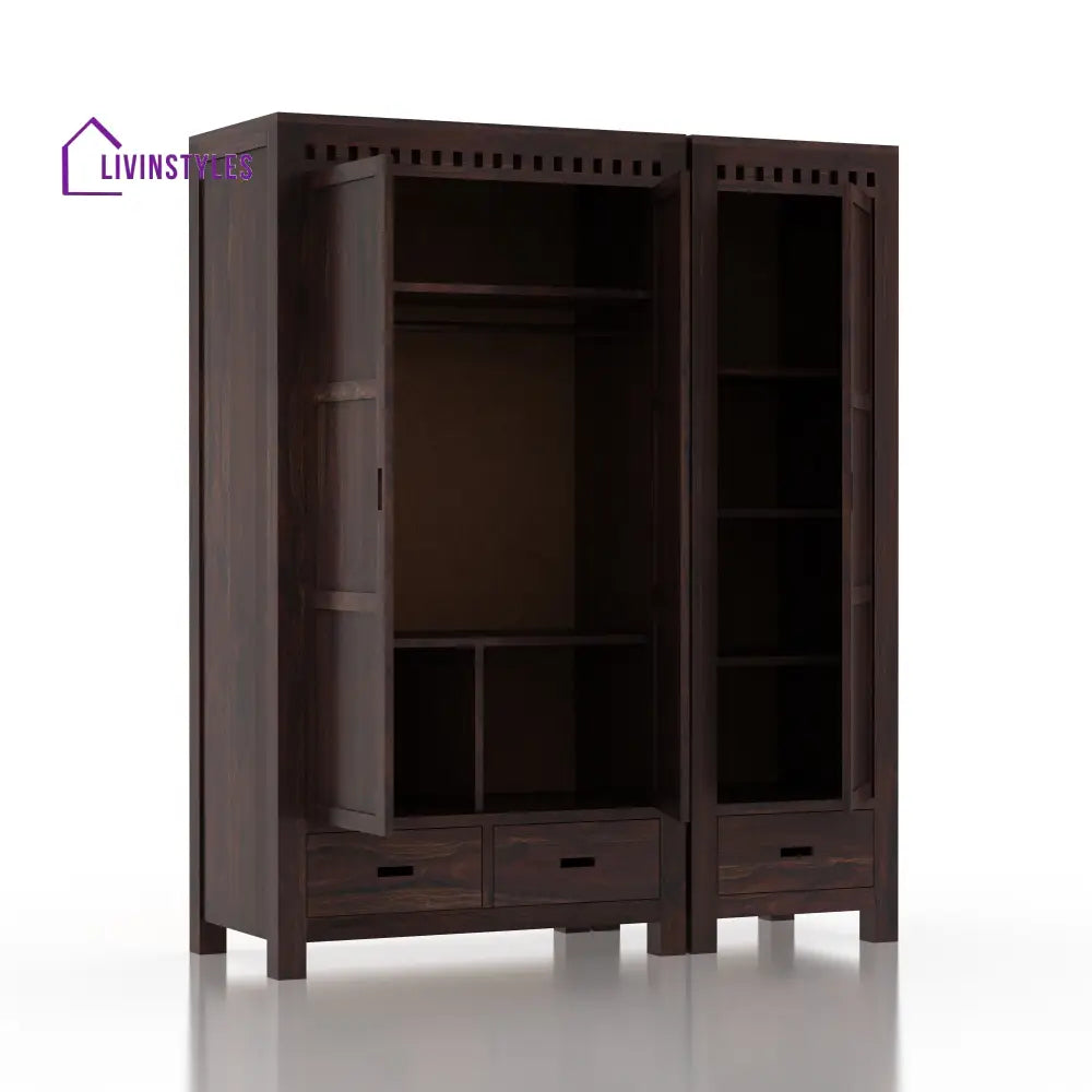 Rafaela Solid Sheesham Wood Dual Wardrobe/Almirah Walnut Wardrobe