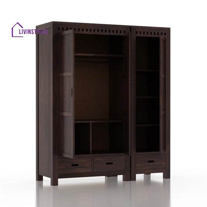 Rafaela Solid Sheesham Wood Dual Wardrobe/Almirah Walnut Wardrobe