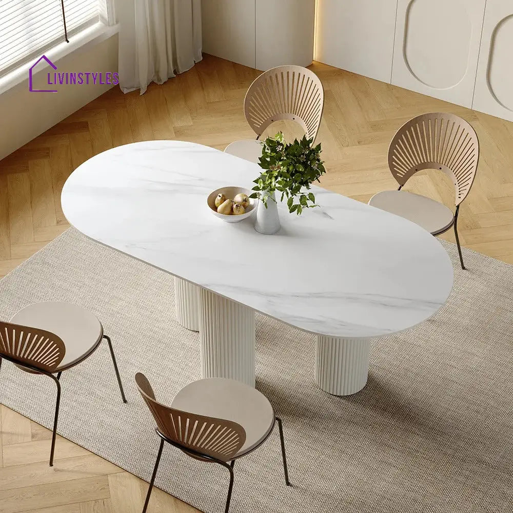 Rafail 6 Seater Dining Table | Marble Top and Wooden Legs