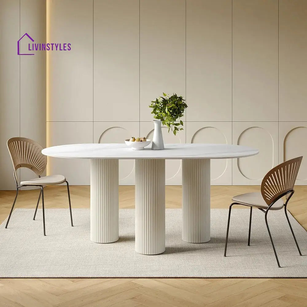 Rafail 6 Seater Dining Table | Marble Top and Wooden Legs