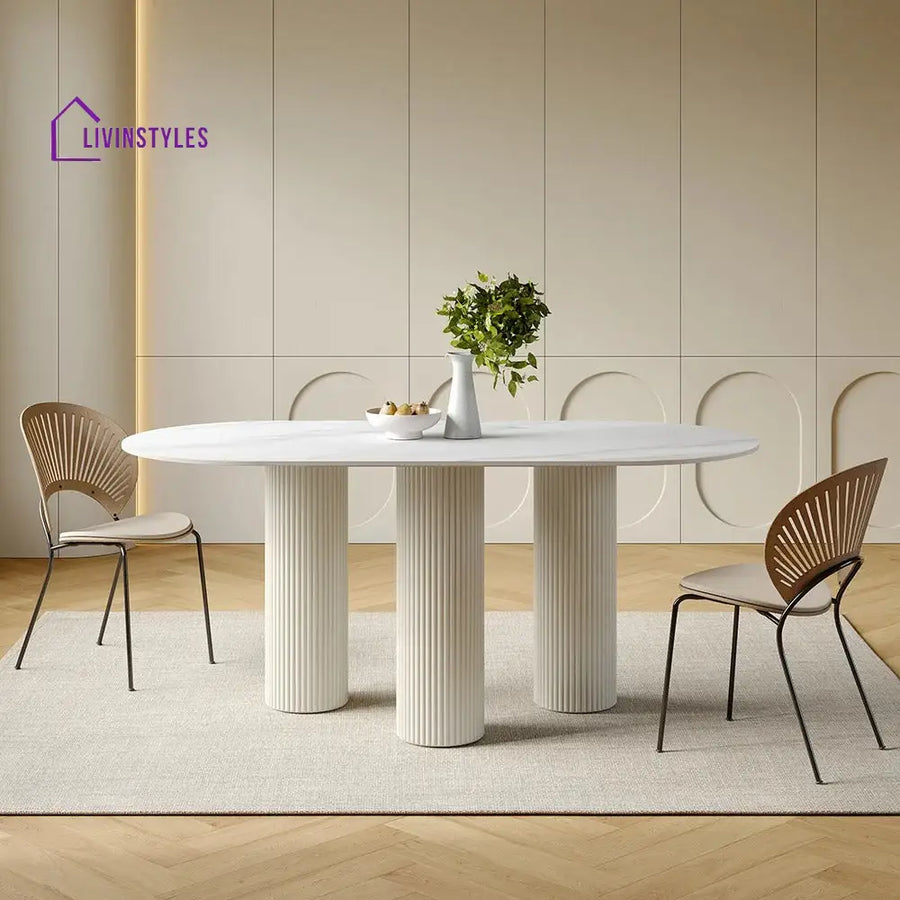 Rafail 6 Seater Dining Table | Marble Top and Wooden Legs
