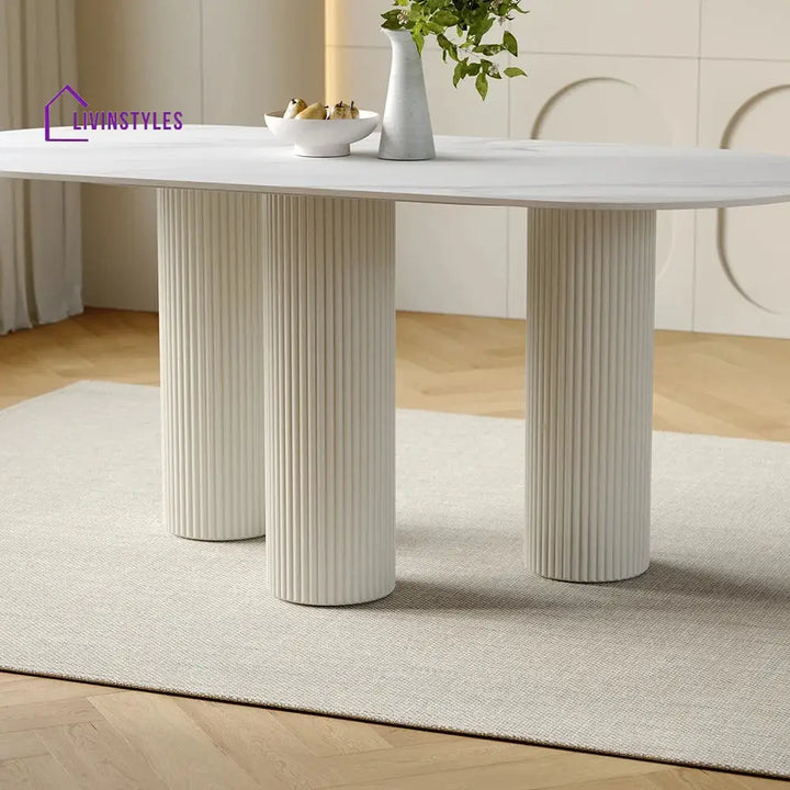 Rafail 6 Seater Dining Table | Marble Top and Wooden Legs